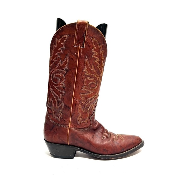 JUSTINVintage 1980s men’s brown marbled leather western style cowboy boots